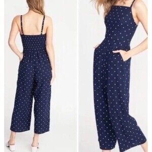 Old Navy Navy Blue Polka Dot Wide Leg Jumpsuit